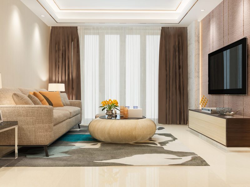 3d rendering loft luxury living room with bookshelf with pouf